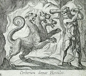 Labours Of Hercules Collection: Hercules and Cerberus, published 1606. Creators: Antonio Tempesta, Wilhelm Janson