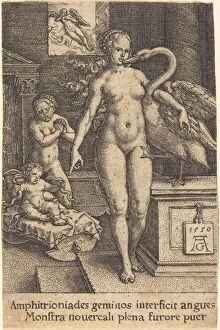 Latin Text Gallery: Hercules as a Child, 1550. Creator: Heinrich Aldegrever