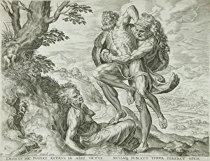 Hieronymus Cock Prints: Hercules defeats Antaeus, 1563. Creators: Cornelis Cort, Hieronymus Cock