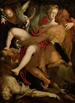 Classical Mythology Gallery: Hercules, Deianira and the Centaur Nessus, c. 1580. Artist: Spranger, Bartholomeus (1546-1611)