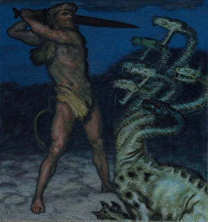 Classical Mythology Gallery: Hercules and Hydra. Artist: Stuck, Franz, Ritter von (1863-1928)