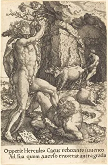 Labours Of Heracles Prints: Hercules Killing Cacus, 1550. Creator: Heinrich Aldegrever