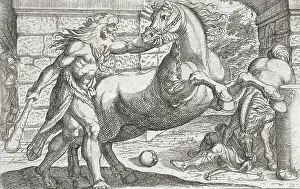 Labours Of Heracles Prints: Hercules and the Mares of Diomedes, 1608. Creators: Antonio Tempesta, Nicolaus van Aelst