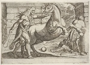 Antonio Collection: Hercules and the Mares of Diomedes: Hercules grasps the bridle of a rearing horse
