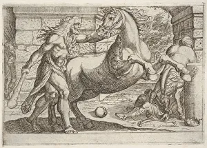 Hercules Prints: Hercules and the Mares of Diomedes: Hercules grasps the bridle of a rearing horse