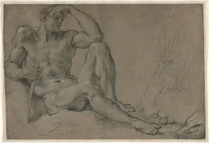Annibale Carracci Italian Prints: Hercules Resting (recto); Footed Vessel with Handle (verso), 1595-1597