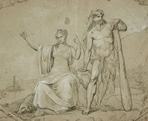 Pelt Prints: Hercules and Seated Woman, 19th century. Creator: Unknown