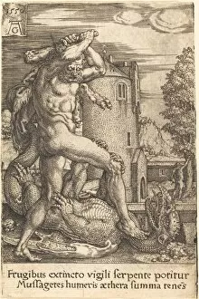 Heinrich Aldegrever Gallery: Hercules Slaying the Dragon, 1550. Creator: Heinrich Aldegrever