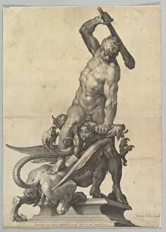 Mythical Creature Collection: Hercules Slaying the Hydra, ca. 1602. Creator: Jan Muller