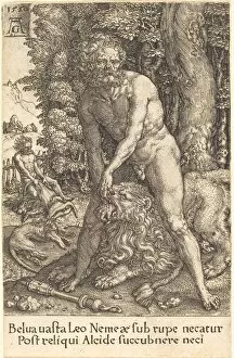 Latin Script Gallery: Hercules Slaying the Lion of Nemea, 1550. Creator: Heinrich Aldegrever