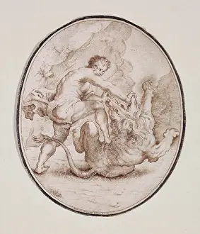 Hercules Prints: Hercules Slaying the Nemean Lion, between 1686 and 1724. Creator: Felice Cignani