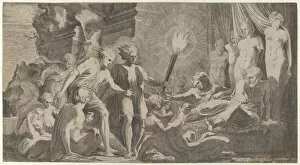 Hercules surprising Fanus who mistook him for Omphale, 1540-56 Creator: Leon Davent