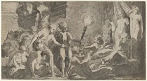 L And Xe9 Collection: Hercules surprising Fanus who mistook him for Omphale, 1540-56 Creator: Leon Davent