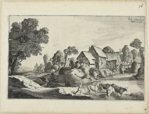 Jan Vanden Velde Prints: Herd of Cattle at a Ford Near a Watermill, 1646. Creator: Jan van de Velde II