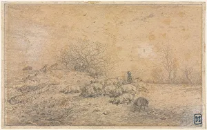 Charlesemile Jacque French Prints: Herd of Pigs, c. 1845. Creator: Charles-Emile Jacque (French, 1813-1894)
