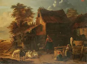 Farm Animal Prints: Herd of Sheep near a Peasant House, 1650. Creator: Jan Baptist Wolfaerts