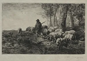 Charlesemile Jacque French Prints: A herd of swine, 1880. Creator: Charles-Emile Jacque (French, 1813-1894)