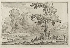 Ercole Bazicaluva Prints: Herdsman and Cows Crossing a River, 1638. Creator: Ercole Bazicaluva