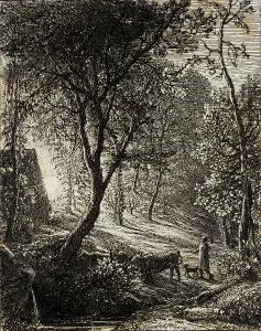 Herdsman Prints: The Herdsman's Cottage, 1850. Creator: Samuel Palmer