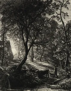 The Herdsman's Cottage, or Sunset, 1850. Creator: Samuel Palmer The Herdsman's Cottage, or Sunset, 1850. Creator: Samuel Palmer