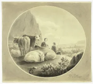 William Pether Prints: Herdsmen, Cows and Sheep in Landscape, n.d. Creator: William Pether