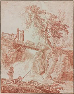 Herdsmen Crossing a Waterfall, 1770/1775. Creator: Hubert Robert