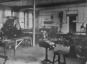 Machine Prints: Heriot-Watt College, Edinburgh - Letterpress Machine Department, 1909. Creator: Unknown