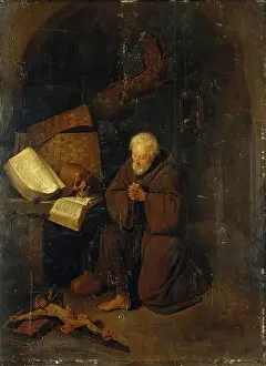 Worship Prints: Hermit Before a Crucifix, 1660. Creator: Gerritsz Quiringh van Brekelenkam