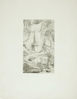 Drinking Water Prints: A Hermit Leading his Horse to Water, 1840. Creator: Moritz von Schwind