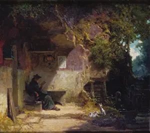 Shaded Prints: The Hermit in front of His Retreat, 1844. Creator: Carl Spitzweg