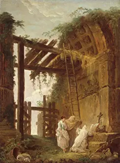 Visiting Prints: At the Hermit's, 1770. Creator: Hubert Robert