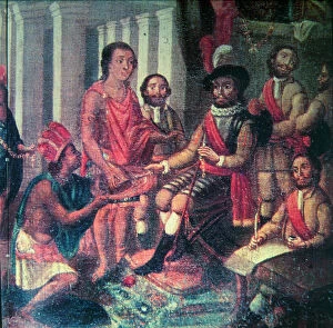 Hernan Cortes, Marques del Valle de Oaxaca representing Spain at the Indians