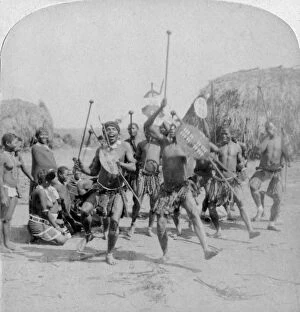 Zulu Gallery: Heroic sports of the Kraal, a Zulu war dance, Zululand, South Africa, 1901