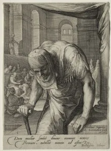 Heroines of the New Testament: The Crippled Woman Healed by Christ. Creator: Jan Saenredam (Dutch
