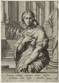 1565 1607 Prints: Heroines of the New Testament: The Woman Taken in Adultery. Creator: Jan Saenredam (Dutch