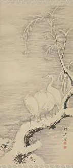 Heron Prints: Herons in the Snow, ca. 1840. Creator: Nakabayashi Chikuto