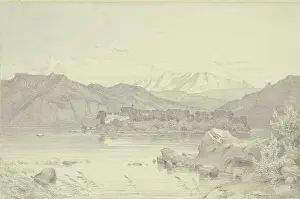 Bavaria Prints: Herreninsel Island with its monastery in Lake Chiemsee, 1842. Creator: Heinrich Funk