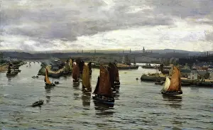 Fishes Prints: The Herring Fleet Leaving the Dee, Aberdeen, 1888. Creator: David Farquharson