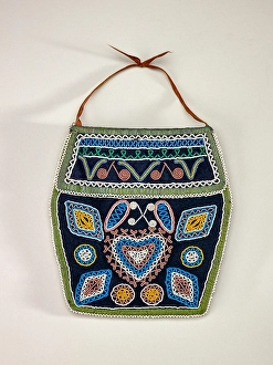 Beads Prints: Hexagonal Beaded Pouch With Heart Design, 1870-1910. Creator: Unknown
