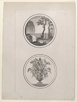 Round Collection: Hidden silhouette of Napoleon visiting his tomb; vase of flowers, 1821-1900. 1821-1900