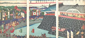 Yoshitoshi Prints: Hideyoshi and His Troops Leaving Nagoya Camp (Mashiba Hideyoshi ko nagoya jin saki