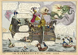 1830 Prints: An Hieroglyphic for 1830, pub. 1830 (hand coloured engraving). Creator: William Heath
