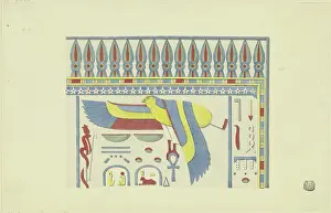Hieroglyph Prints: Hieroglyphs framed by a vegetal and geometric band