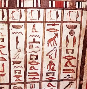 Deceased Gallery: Hieroglyphs from wooden Mummy case of Pensenhor, from Thebes, c900 BC