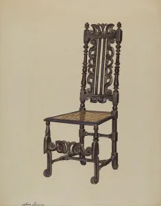 Dark Wood Prints: High Back Side Chair, 1937. Creator: Louis Annino