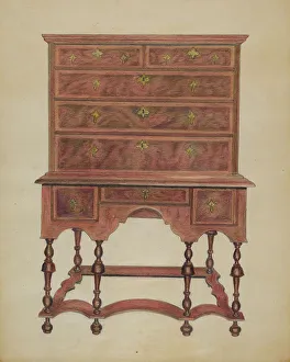 Woodcarving Prints: High Chest of Drawers, c. 1936. Creator: Carl Weiss