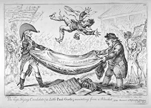 Gillray Collection: The high-flying candidate, (ie Little Paul-Goose), mounting from a blanket, 1806