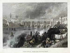 River Tyne Gallery: High Level Bridge over the Tyne at Newcastle, 1849. Artist: Thomas Abiel Prior