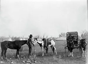 Apsaroke Prints: High Medicine Rock, Crow Indian with two horses at left