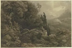 Stormy Prints: High mountain landscape in a storm, 19th century. Creator: August Weber